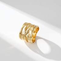 Damen Edelstahl Geometrischer Klassischer Gedrehter Breiter Ring 18K Vergoldet Mode-Statement-Schmuck Täglich Party Großhandel