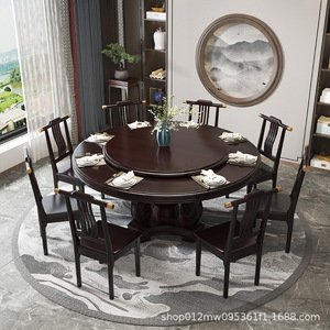 Jiangxi Ganzhou Nankang Furniture New Chinese Style Solid Wood Round Dining <b>Table</b> <b>With</b> Turntable 10 Person Large Home Use - Product Image 4