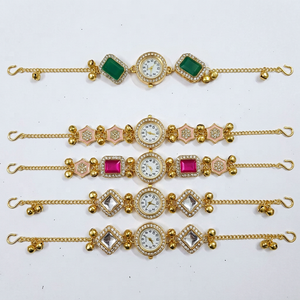 นาฬิกาข้อมือดีไซน์หรูหราสำหรับผู้หญิงและเด็กผู้หญิง รุ่น Rakhi พร้อมเคลือบทองพรีเมียม ประดับด้วยหิน Kundan และมุก - Product Image 1