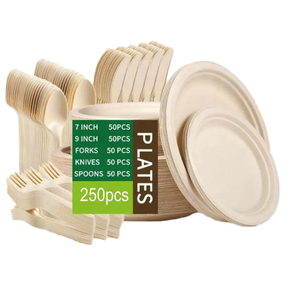 Plateau alimentaire rond jetable en bagasse écologique de 9 pouces, assiettes en papier biodégradables et compostables pour les fêtes et les restaurants - Product Image 1