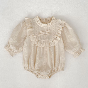 Mameluco de Encaje Vintage con Cuello de Volantes para Bebé, Body de Manga Larga para Niñas de 0 a 24 Meses, Mono de Algodón Suave para Bebés, Traje de Fiesta - Product Image 2