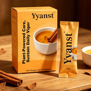 Polvo de bienestar a base de plantas con especias cálidas de cúrcuma y canela, 10g*10 sobres, caja de papel naranja para el cuidado diario y vigorizado en el hogar. - Product Image 2