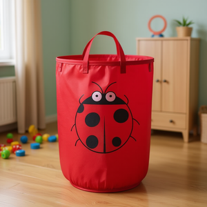 Cartoon Ladybug Laundry Basket Red Plastic Foldable Storage Bag For Kids Clothes - Product Image 2