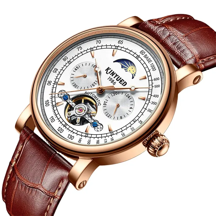 KINYUED Brand automatic watch tourbillon calendar watch luxury skeleton mechanical watch