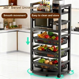 Chariot de rangement métallique à roulettes 3/4/5 niveaux pour la maison, organisateur mobile avec paniers grillagés amovibles et roues verrouillables - Product Image 4