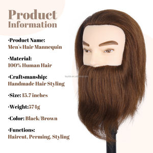 Tête de mannequin homme AliLeader Salon Barber, noir et brun, pour la pratique de la coiffure, cheveux humains, tête d'entraînement à haute densité avec <span class=keywords><strong>barbe</strong></span> - Product Image 4