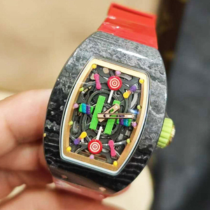 Reloj Automático de Fibra de Carbono con Diseño de Caramelo de Alta Calidad, con Correa de Goma Roja - Product Image 2