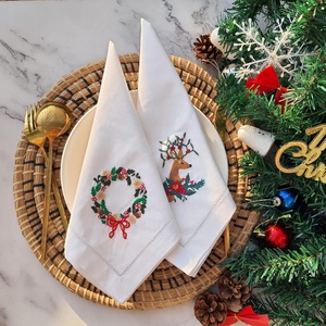 Tovaglioli Natalizi Ricamati a Mano in Misto Cotone e <span class=keywords><strong>Lino</strong></span>, Tovaglia <span class=keywords><strong>da</strong></span> <span class=keywords><strong>Tavola</strong></span> Festiva, 4 Stili <span class=keywords><strong>di</strong></span> Tovaglioli Stampati per Casa e Aereo - Product Image 3
