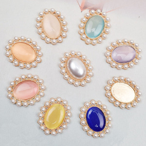 Grosir Batu Opal Mutiara Oval <span class=keywords><strong>2.3</strong></span>*2.8cm dengan Alas Logam, Rhinestone Datar untuk Dijahit pada Jepit Rambut - Product Image 1