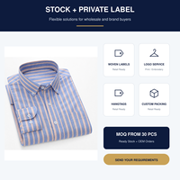 Kemeja Oxford Katun 100% Berkualitas Tinggi Pria Kasual Bergaris Kancing Depan Lengan Panjang dengan Bordir Logo Kustom