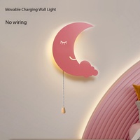 Veilleuse pour enfants à piles, lampe murale lune et nuage sans fil, lumière de chevet créative pour enfants