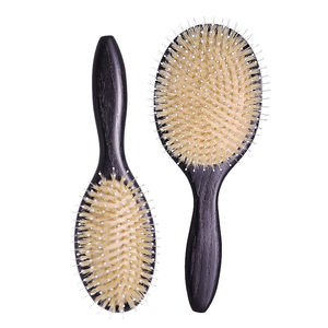 Escova de Cabelo Antiestática Tipo Raquete para Extensões de Cabelo com Cerdas de Javali e Nylon Pente de Madeira de Carvalho com Cabo de Madeira para Massagem no Couro Cabeludo - Product Image 1