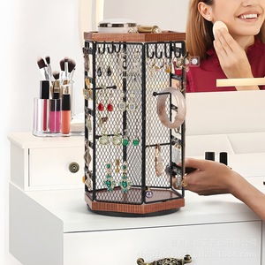 Porte-bijoux rotatif en bambou, 5 niveaux, organiseur de bureau pour boucles d'oreilles, colliers, bagues et accessoires - Product Image 5