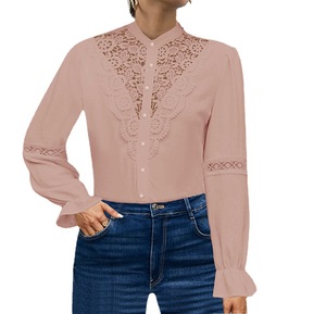 Yiwu Fangxin fabbrica che vende camicetta abbottonata a maniche lunghe camicia formale da donna bianca in pizzo da ufficio - Product Image 4