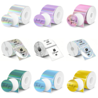 Autocollants ronds holographiques autocollants thermiques directes imprimables, argent, or, rose, violet, hologramme, paillettes arc-en-ciel, 2 pouces, en rouleau