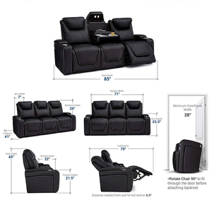 Movie Electric <strong>Power</strong> <strong>Recliner</strong> Cinema Home Theater Genuine Leather Sofa Set <strong>with</strong> <strong>Led</strong> <strong>Light</strong> and Coffee Table Cup Holder
