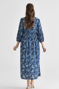 Robe longue en coton imprimé floral de couleur mélangée pour femmes à la mode avec bouton robe longue d'été pour les femmes - Product Image 3
