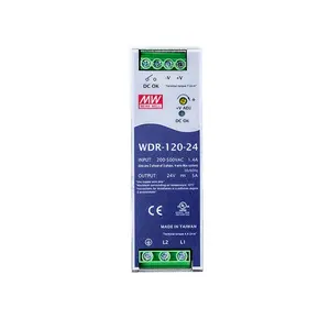 SMPS Meanwell WDR-120-24 120W 24V 5A ضئيلة تصميم AC-DC واحدة الناتج الترا واسعة المدخلات الصناعية DIN السكك الحديدية تحويل التيار الكهربائي