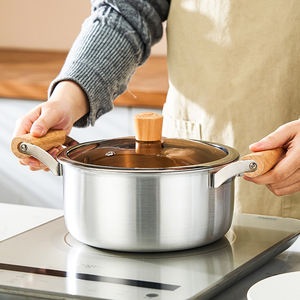 Marmite en aluminium pur avec doubles poignées en bois, couvercle en verre, compatible gaz et induction, design moderne, conduction rapide de la chaleur, résistante à la chaleur - Product Image 1