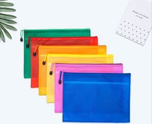 Pochette de documents A4 en PVC maillé avec fermeture éclair, double couche, épaisse, givrée, imperméable, avec logo personnalisé imprimé, pour le bureau et l'école - Product Image 1