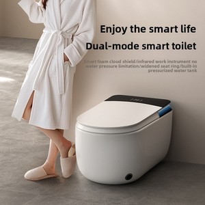 WC intelligent tout-en-un avec couvercle relevable entièrement automatique, bidet double fonction (position accroupie ou assise), en céramique, à poser au sol, avec siège chauffant et télécommande 80 - Product Image 3