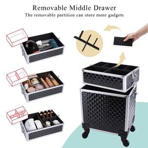 Valise à roulettes en aluminium Lucky Pro avec <span class=keywords><strong>tiroir</strong></span> verrouillable 3 en 1, poignée souple, grand rangement, organisation facile des cosmétiques - Product Image 2