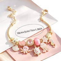 Bracelet à breloques DIY en alliage, design animaux du monde sous-marin, avec quartz rose, coquillages et étoiles de mer, luxe léger et de niche