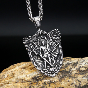 yunnique Stainless Steel Saint Michael Shield Pendant Necklace Men's Fashion Jewelry <b>Cross</b> Design Gift - Product Image 1