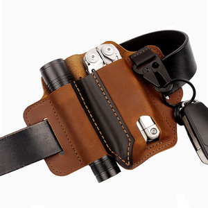 Riem Sleutelhanger Multitool Edc Pocket Organizer Camping Edc Multitool Etui Koeienhuid Lederen Zaklamp <span class=keywords><strong>Holster</strong></span> Met Penhouder - Product Image 1