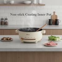 Casserole électrique multifonction 3L 4L avec revêtement antiadhésif, pot intérieur, réglage de la chaleur, portable pour une utilisation en cuisine