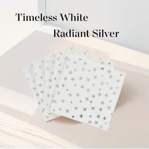 <span class=keywords><strong>Serviettes</strong></span> de Cocktail Imprimées Étoile d'Argent Jetables <span class=keywords><strong>Serviettes</strong></span> en <span class=keywords><strong>Papier</strong></span> Blanc Argenté avec Style de Sac Élégant 4 Pliages pour les Dîners - Product Image 2