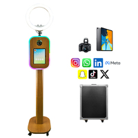Cabina de Fotos Vintage de Fácil Instalación, Cabina de Fotos Selfie con iPad, DSLR, Soporte de Impresora con Acabado de Madera, Combo para Bodas
