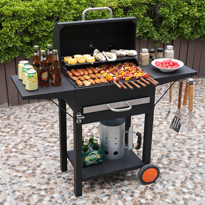 Small Square <b>Trolley</b> Outdoor Charcoal <b>BBQ</b> Grill Multifunctional Windproof Portable Camping Home Use - Product Image 1