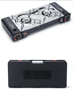 軽量ポータブル二重バーナーガスストーブステンレススチール屋外キャンプ用クックトップ手動燃料用 - Product Image 3