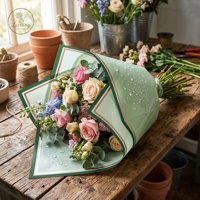 Papier d'emballage transparent mat pour fleurs, matériaux d'emballage imperméables pour bouquets, feuilles d'emballage florales de luxe avec bordure dorée pour fleuristes