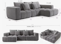 Canapé modulaire en forme de L, design Tofu gris, avec chaise longue, assise extra profonde, profil bas, tissu, pour appartement et hôtel