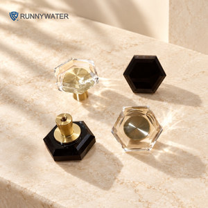 Modern Brass Crystal Door <strong>Knob</strong> For Cabinet Wardrobe <strong>Drawer</strong> &amp; Kitchen Dresser-Exquisite Hand Polished Furniture Handles - Product Image 2