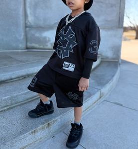 Setelan baju anak laki-laki, setelan pakaian musim panas anak laki-laki, kaus celana pendek Retro kotak Vintage ukuran besar, Set 2 potong, motif kustom - Product Image 1