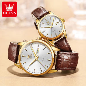 Olevs – montre à Quartz pour hommes et femmes, horloge de sport, robe, montre-bracelet en Faux cuir pour hommes et femmes, cadeau de Couple 6898, 2 pièces, 2020 - Product Image 3