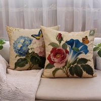4 housses de coussin rétro à motif de rose, papillon coloré, gloire du matin, design violet, adaptées à la décoration de la maison et de la terrasse