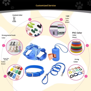 Waterproof Outdoor Travel Logo Embossed PVC Pet <strong>Collar</strong> Custom <strong>Dog</strong> Leash with <strong>DIY</strong> Plush Toy Charms Leash Set - Product Image 4