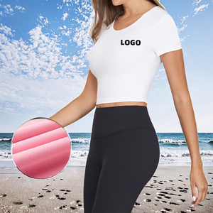 Camiseta Deportiva para Mujer, Logotipo Personalizado, Spandex/Nailon, Absorbe la Humedad, Transpirable, Manga Corta, Ajustada, para Gimnasio, Entrenamiento, Deportes - Product Image 2