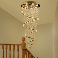 Lustre moderne en cristal suspendu à fil pour escalier duplex long, avec télécommande LED, pour hôtel, salon