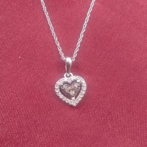 Jewelspaark Heart Pendant <b>Necklace</b> 0.25 Cttw Natural White Brown Round Diamond Rhodium Plated 925 Sterling Silver 18 Inch Chain - Product Image 4