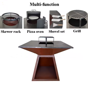 Barbecue Teppanyaki carré simple en acier Corten, chauffage au bois en métal rouillé, foyer extérieur - Product Image 5