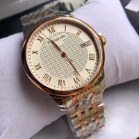 Nouvelle montre mécanique formelle pour homme, bracelet en acier inoxydable, cadran rond blanc guilloché, fenêtre de date, montre classique