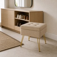 Tabouret de rangement avec coussin rectangulaire rembourré, couvercle amovible, meuble à quatre pieds pour chambre, salon, entrée