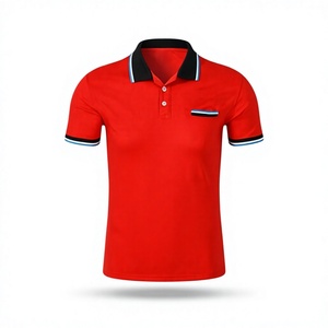 เสื้อเชิ้ตผู้ชายสีขาว คอวี แขนสั้น ผ้าฝ้าย 100% ปกและปลายแขนเสื้อสีแดง พิมพ์ลายสกรีน ผ้าถัก ยับยาก สวมใส่สบาย - Product Image 1