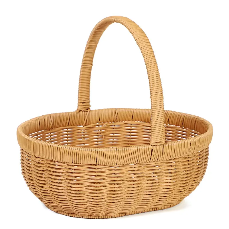 Cestino di canna Boho in Rattan di grandi dimensioni con coperchio a forma di Eco Friendly snack di frutta cesto di stoccaggio per Picnic all'aperto portacandele