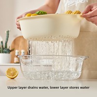 Dubbellaagse, voedselveilige plastic wasmand voor groenten & fruit met afwatering, handmatig keukenhulpmiddel
